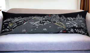 HomeRoots 46" Black Pittsburgh Skyline Lumbar Pillow - Handcrafted Decor with Iconic City Design & Comfort 482460
