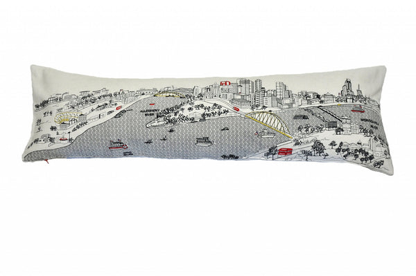 HomeRoots 46" White Pittsburgh Skyline Lumbar Pillow - Handcrafted Cityscape Design, Perfect for Home Decor & Gifts 482461