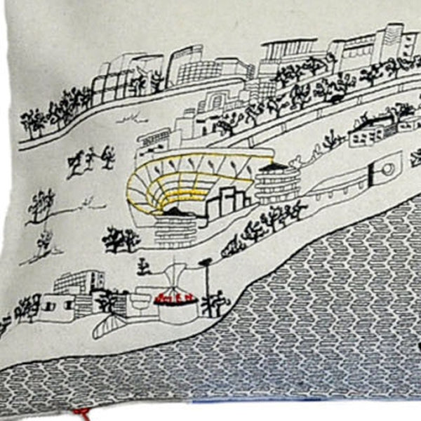HomeRoots 46" White Pittsburgh Skyline Lumbar Pillow - Handcrafted Cityscape Design, Perfect for Home Decor & Gifts 482461