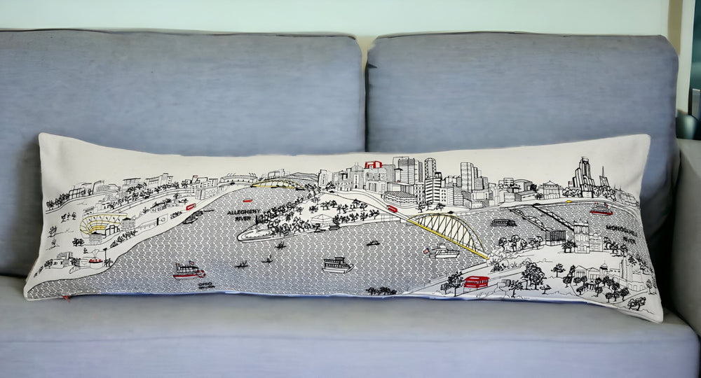HomeRoots 46" White Pittsburgh Skyline Lumbar Pillow - Handcrafted Cityscape Design, Perfect for Home Decor & Gifts 482461