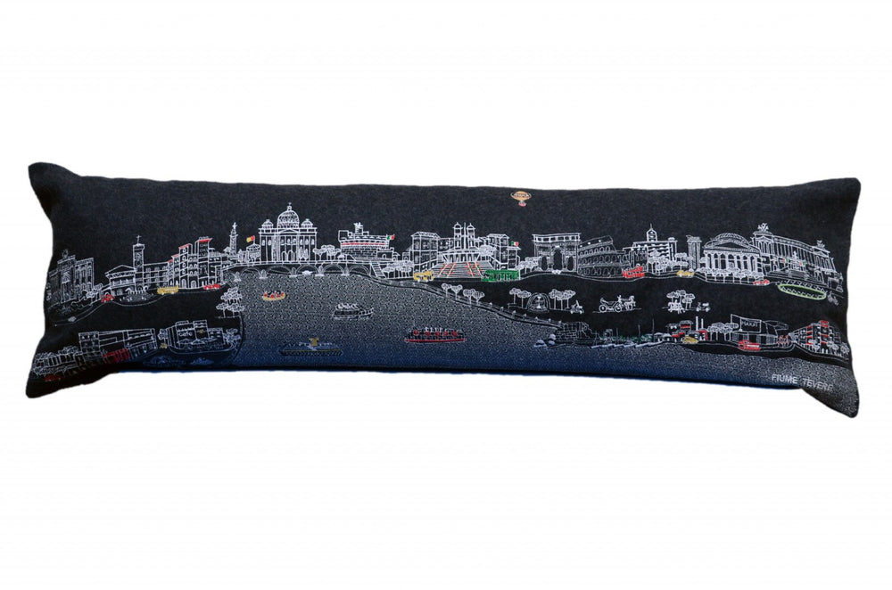 HomeRoots 46" Black Rome Skyline Lumbar Pillow - Exquisite Embroidery, Elegant Back Support & Chic Decor Accent 482462