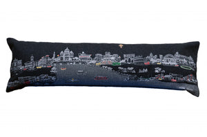 HomeRoots 46" Black Rome Skyline Lumbar Pillow - Exquisite Embroidery, Elegant Back Support & Chic Decor Accent 482462