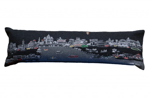 HomeRoots 46" Black Rome Skyline Lumbar Pillow - Exquisite Embroidery, Elegant Back Support & Chic Decor Accent 482462