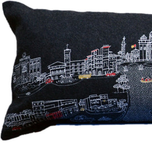 HomeRoots 46" Black Rome Skyline Lumbar Pillow - Exquisite Embroidery, Elegant Back Support & Chic Decor Accent 482462