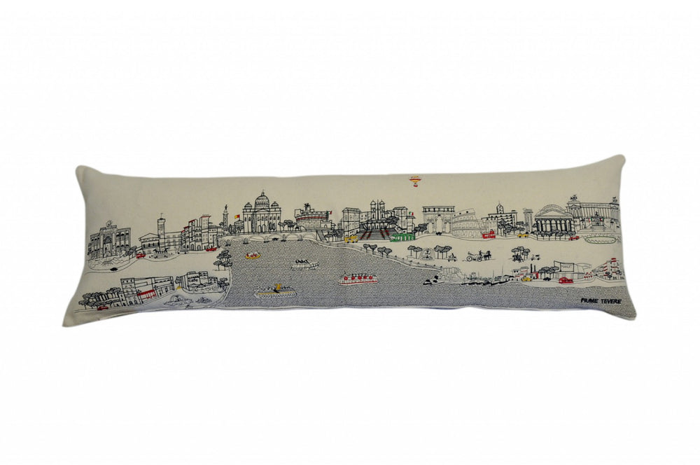 HomeRoots 46" White Rome Daylight Skyline Embroidered Lumbar Pillow - Elegant Support & Timeless Charm 482463