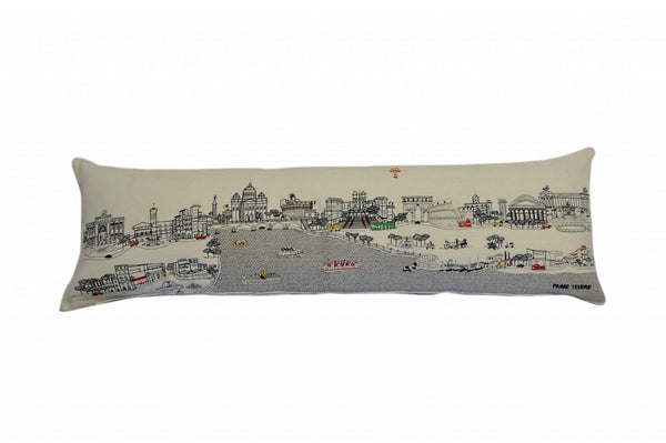 HomeRoots 46" White Rome Daylight Skyline Embroidered Lumbar Pillow - Elegant Support & Timeless Charm 482463