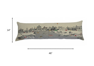 HomeRoots 46" White Rome Daylight Skyline Embroidered Lumbar Pillow - Elegant Support & Timeless Charm 482463