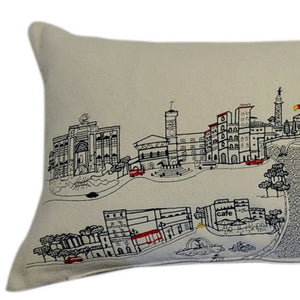 HomeRoots 46" White Rome Daylight Skyline Embroidered Lumbar Pillow - Elegant Support & Timeless Charm 482463