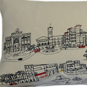 HomeRoots 46" White Rome Daylight Skyline Embroidered Lumbar Pillow - Elegant Support & Timeless Charm 482463