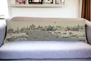 HomeRoots 46" White Rome Daylight Skyline Embroidered Lumbar Pillow - Elegant Support & Timeless Charm 482463