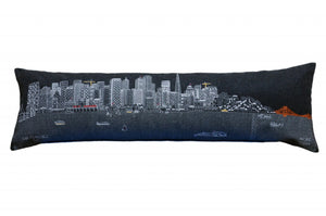 HomeRoots 46" Black San Francisco Skyline Lumbar Pillow - Elegant Embroidered Accent for Home Decor & Comfort 482464