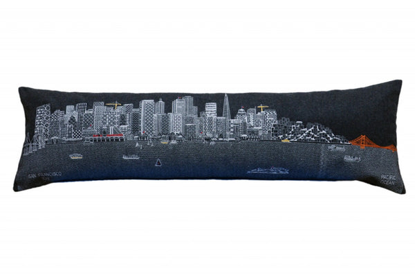 HomeRoots 46" Black San Francisco Skyline Lumbar Pillow - Elegant Embroidered Accent for Home Decor & Comfort 482464