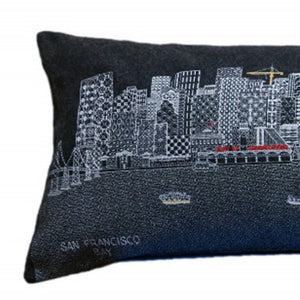 HomeRoots 46" Black San Francisco Skyline Lumbar Pillow - Elegant Embroidered Accent for Home Decor & Comfort 482464