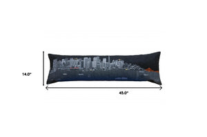 HomeRoots 46" Black San Francisco Skyline Lumbar Pillow - Elegant Embroidered Accent for Home Decor & Comfort 482464