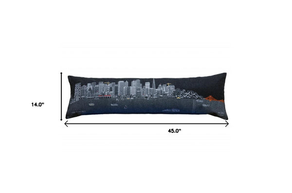 HomeRoots 46" Black San Francisco Skyline Lumbar Pillow - Elegant Embroidered Accent for Home Decor & Comfort 482464