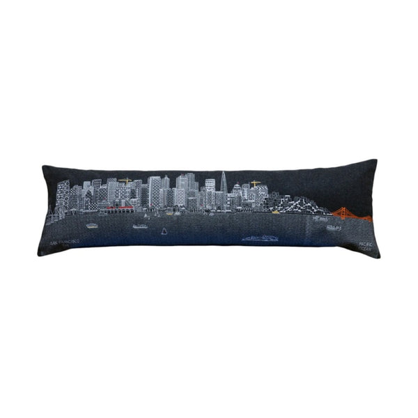 HomeRoots 46" Black San Francisco Skyline Lumbar Pillow - Elegant Embroidered Accent for Home Decor & Comfort 482464