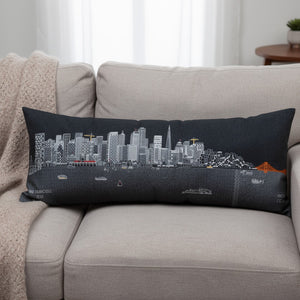HomeRoots 46" Black San Francisco Skyline Lumbar Pillow - Elegant Embroidered Accent for Home Decor & Comfort 482464