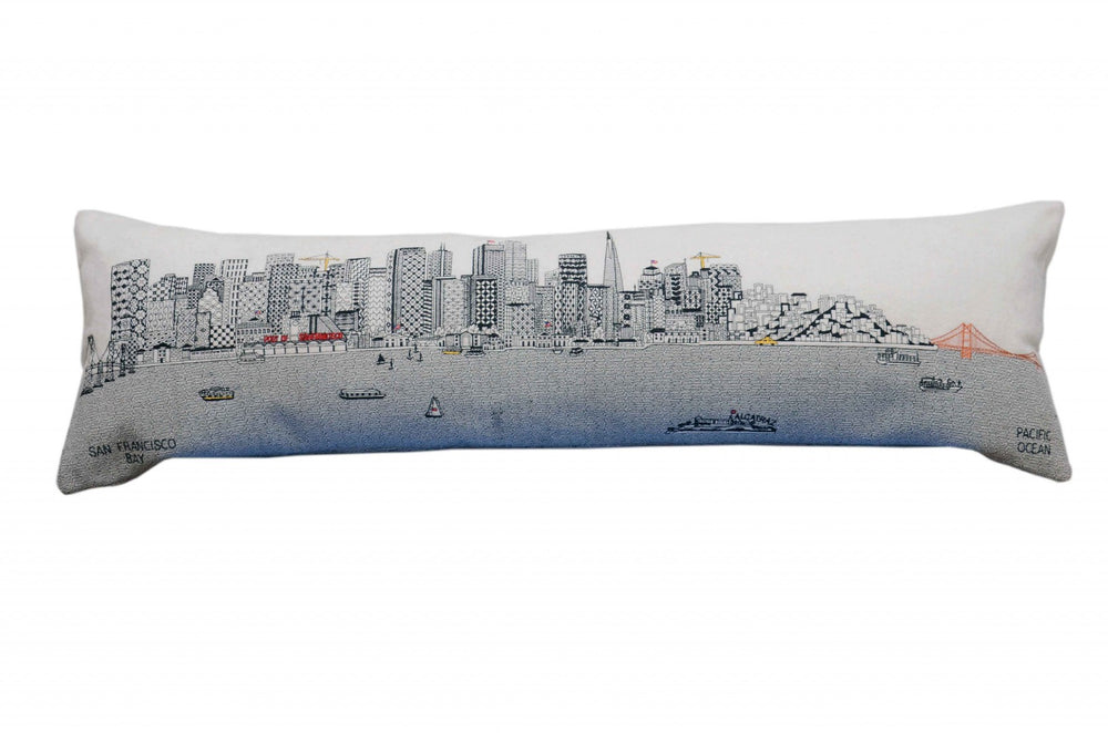 HomeRoots 46" White San Francisco Skyline Lumbar Pillow - Elegant Cityscape Accent for Modern Decor & Comfort 482465