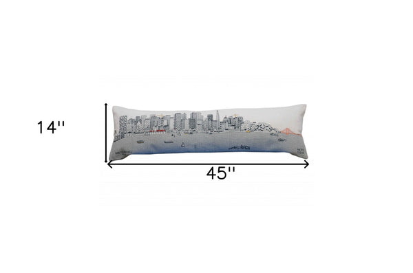 HomeRoots 46" White San Francisco Skyline Lumbar Pillow - Elegant Cityscape Accent for Modern Decor & Comfort 482465