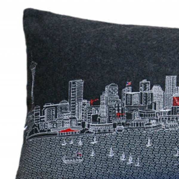 HomeRoots 46" Black Seattle Skyline Lumbar Pillow - Cozy Comfort with Iconic City Design for Modern Décor 482466