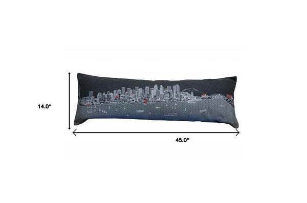HomeRoots 46" Black Seattle Skyline Lumbar Pillow - Cozy Comfort with Iconic City Design for Modern Décor 482466