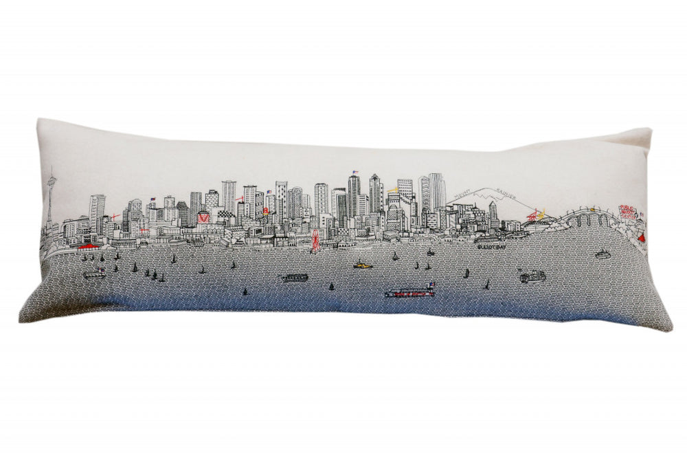 Homeroots 46" White Seattle Daylight Skyline Lumbar Decorative Pillow   482467