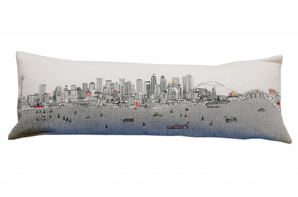 Homeroots 46" White Seattle Daylight Skyline Lumbar Decorative Pillow   482467