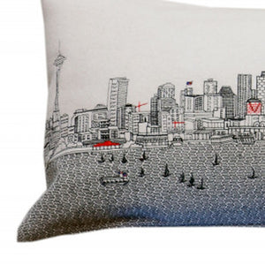 Homeroots 46" White Seattle Daylight Skyline Lumbar Decorative Pillow   482467