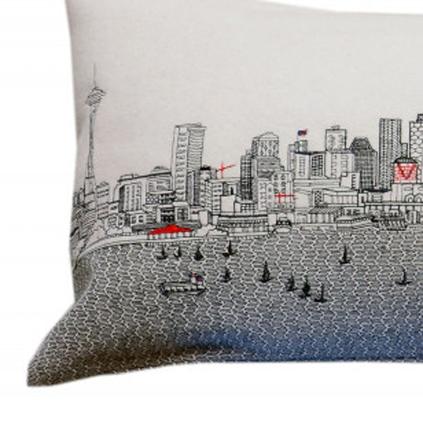 Homeroots 46" White Seattle Daylight Skyline Lumbar Decorative Pillow   482467