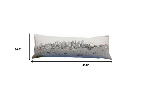 Homeroots 46" White Seattle Daylight Skyline Lumbar Decorative Pillow   482467