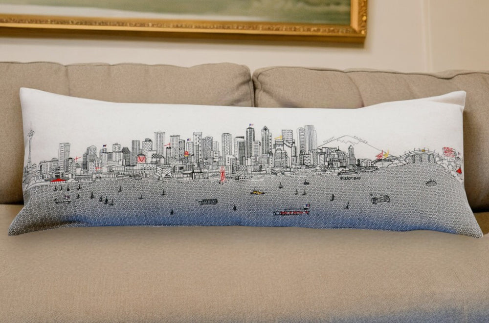 Homeroots 46" White Seattle Daylight Skyline Lumbar Decorative Pillow   482467