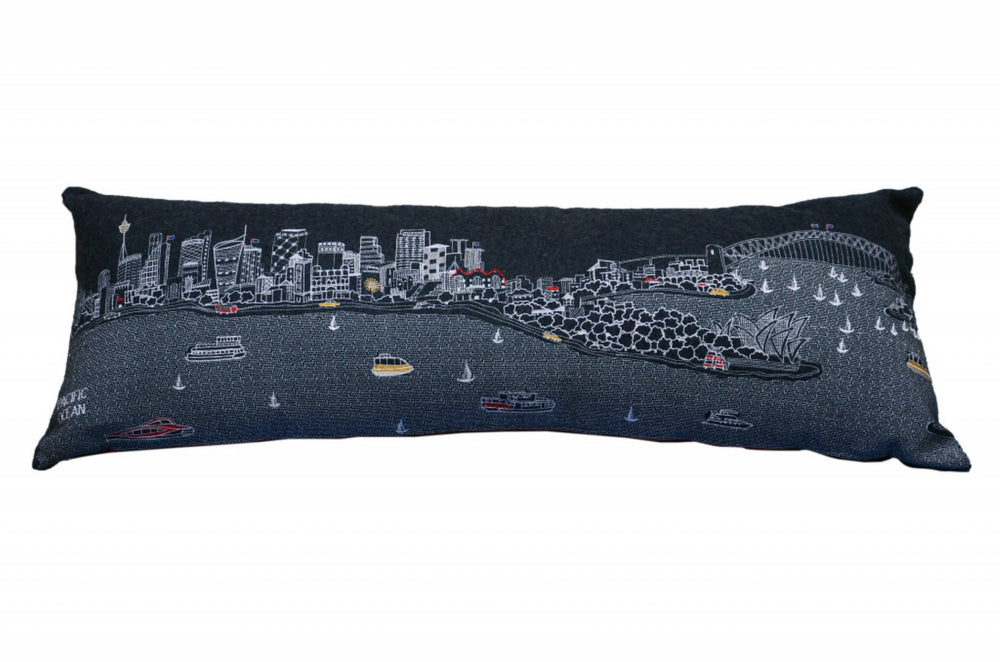 HomeRoots 46" Black Sydney Skyline Lumbar Pillow – Stylish Embroidered Decor for Comfort & Modern Elegance 482468