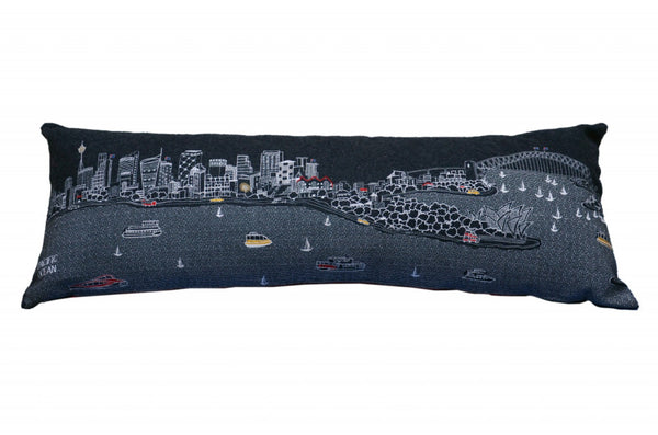 HomeRoots 46" Black Sydney Skyline Lumbar Pillow – Stylish Embroidered Decor for Comfort & Modern Elegance 482468