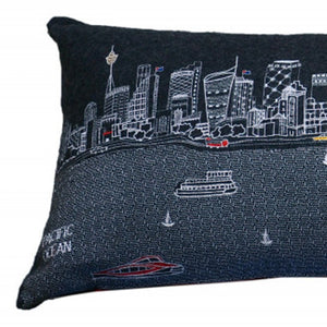 HomeRoots 46" Black Sydney Skyline Lumbar Pillow – Stylish Embroidered Decor for Comfort & Modern Elegance 482468