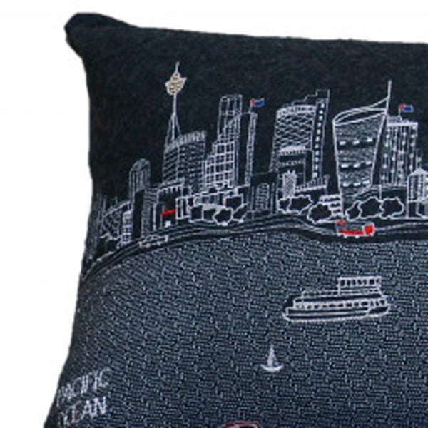 HomeRoots 46" Black Sydney Skyline Lumbar Pillow – Stylish Embroidered Decor for Comfort & Modern Elegance 482468