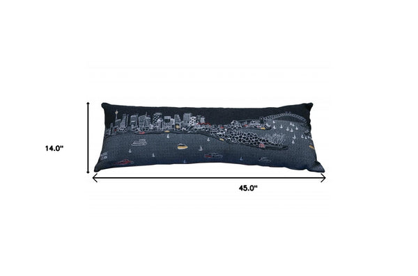 HomeRoots 46" Black Sydney Skyline Lumbar Pillow – Stylish Embroidered Decor for Comfort & Modern Elegance 482468