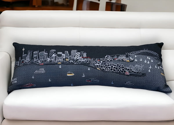HomeRoots 46" Black Sydney Skyline Lumbar Pillow – Stylish Embroidered Decor for Comfort & Modern Elegance 482468