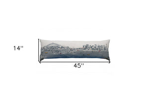 HomeRoots 46" White Sydney Skyline Lumbar Pillow - Elegant Embroidered Comfort for Home & Office Decor 482469