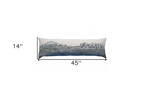 HomeRoots 46" White Sydney Skyline Lumbar Pillow - Elegant Embroidered Comfort for Home & Office Decor 482469