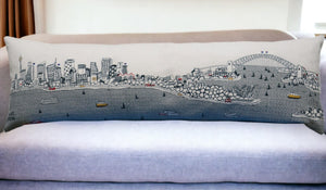 HomeRoots 46" White Sydney Skyline Lumbar Pillow - Elegant Embroidered Comfort for Home & Office Decor 482469