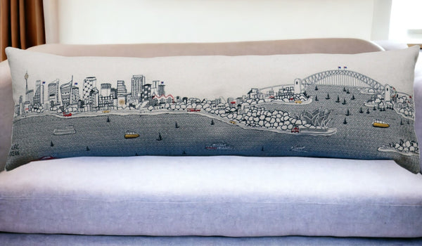 HomeRoots 46" White Sydney Skyline Lumbar Pillow - Elegant Embroidered Comfort for Home & Office Decor 482469