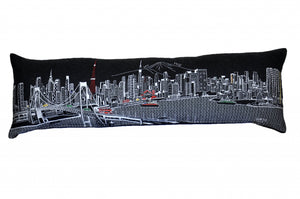 HomeRoots 46" Black Tokyo Nighttime Skyline Lumbar Pillow - Elegant Embroidered Home Décor for Chic Living Spaces 482470