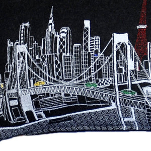 HomeRoots 46" Black Tokyo Nighttime Skyline Lumbar Pillow - Elegant Embroidered Home Décor for Chic Living Spaces 482470