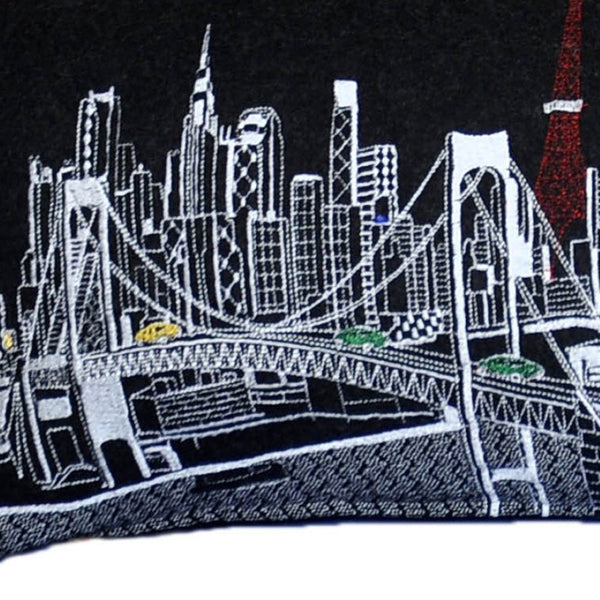 HomeRoots 46" Black Tokyo Nighttime Skyline Lumbar Pillow - Elegant Embroidered Home Décor for Chic Living Spaces 482470