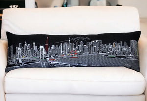 HomeRoots 46" Black Tokyo Nighttime Skyline Lumbar Pillow - Elegant Embroidered Home Décor for Chic Living Spaces 482470