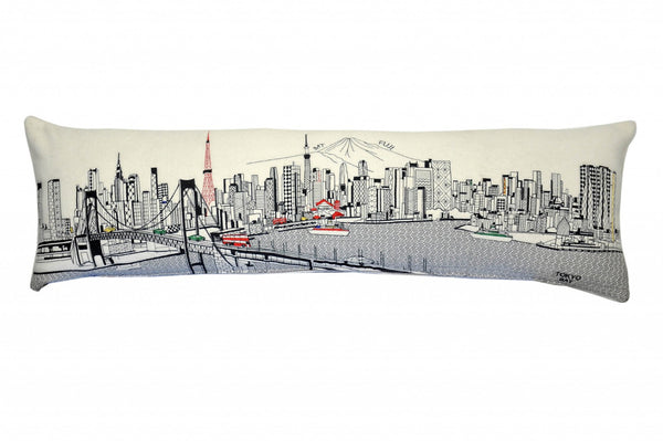 HomeRoots 46" Tokyo Daylight Skyline Lumbar Pillow - Stylish Comfort with Elegant Embroidery & Travel-Inspired Design 482471