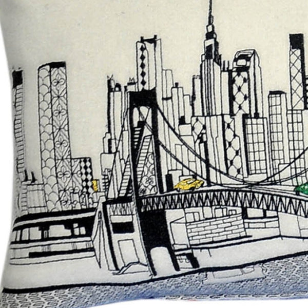 HomeRoots 46" Tokyo Daylight Skyline Lumbar Pillow - Stylish Comfort with Elegant Embroidery & Travel-Inspired Design 482471