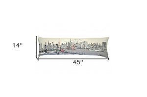 HomeRoots 46" Tokyo Daylight Skyline Lumbar Pillow - Stylish Comfort with Elegant Embroidery & Travel-Inspired Design 482471