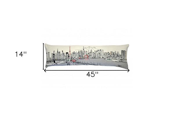 HomeRoots 46" Tokyo Daylight Skyline Lumbar Pillow - Stylish Comfort with Elegant Embroidery & Travel-Inspired Design 482471
