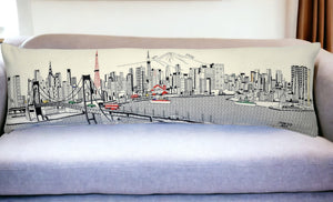 HomeRoots 46" Tokyo Daylight Skyline Lumbar Pillow - Stylish Comfort with Elegant Embroidery & Travel-Inspired Design 482471